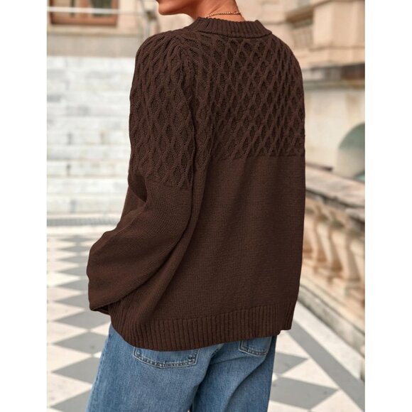 Women Oversized Cable Knit Sweater Chunky Long Sleeve Crewneck Winter Top - Picture 4 of 8